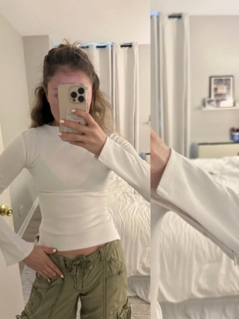 Zara White High Neck Flare Sleeve Long Sleeve Top